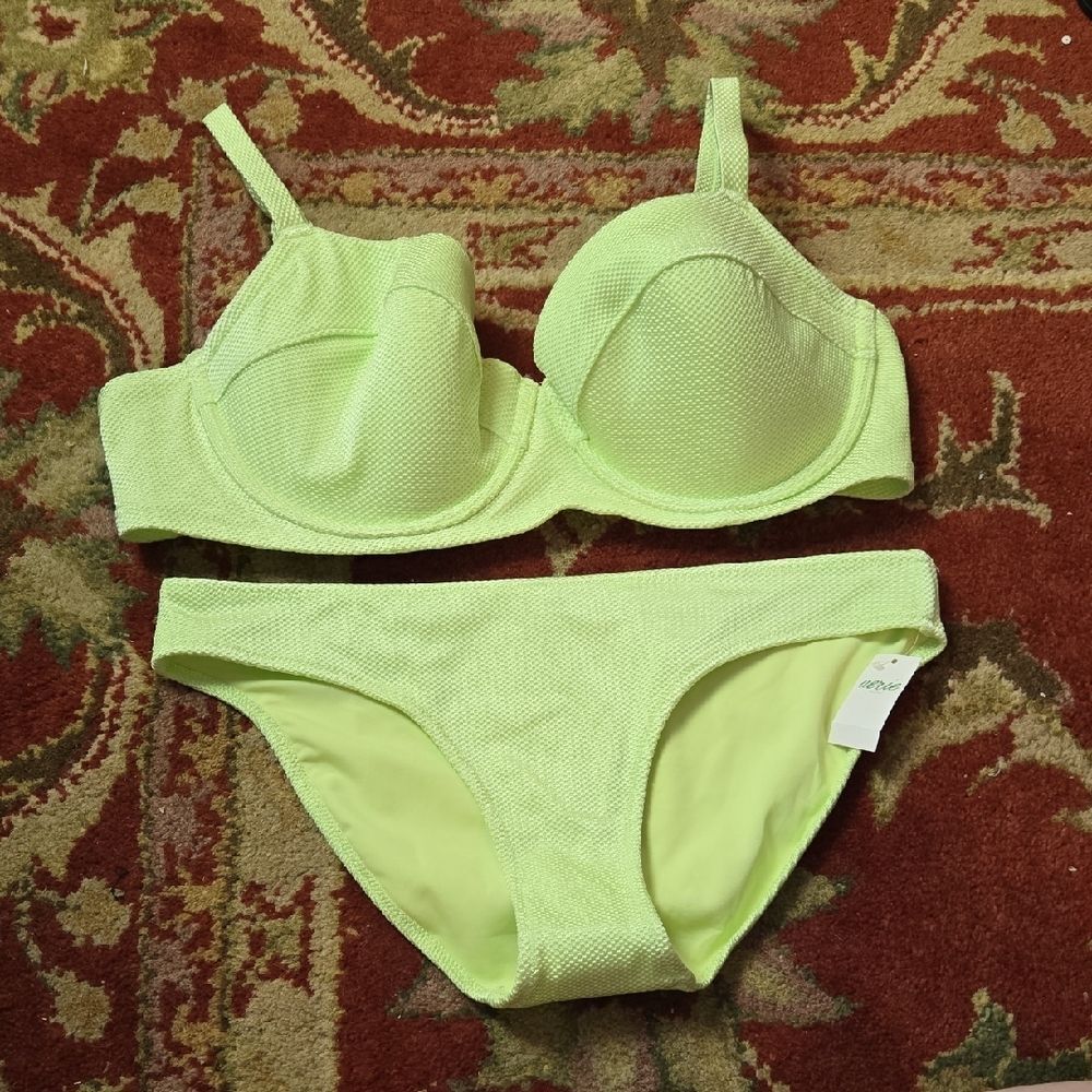 Aerie Neon Green Textured Underwire Bikini Set